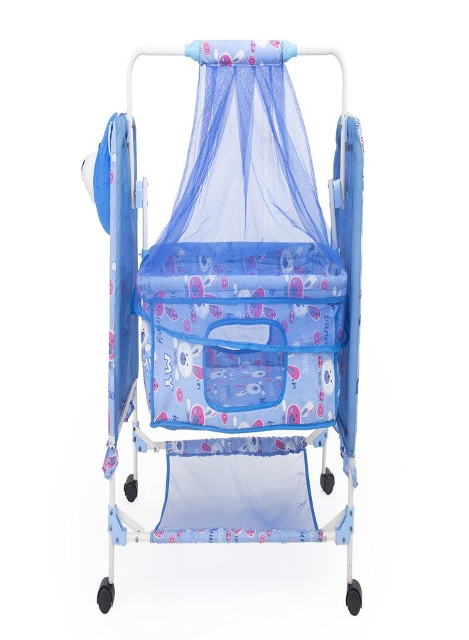 Franklite Born Baby Cradle with Mosquito & Hanging Chains, Soft Seat,Cradle for Baby,palna for New Born Baby 0-6 Month (Blue) - Image 1